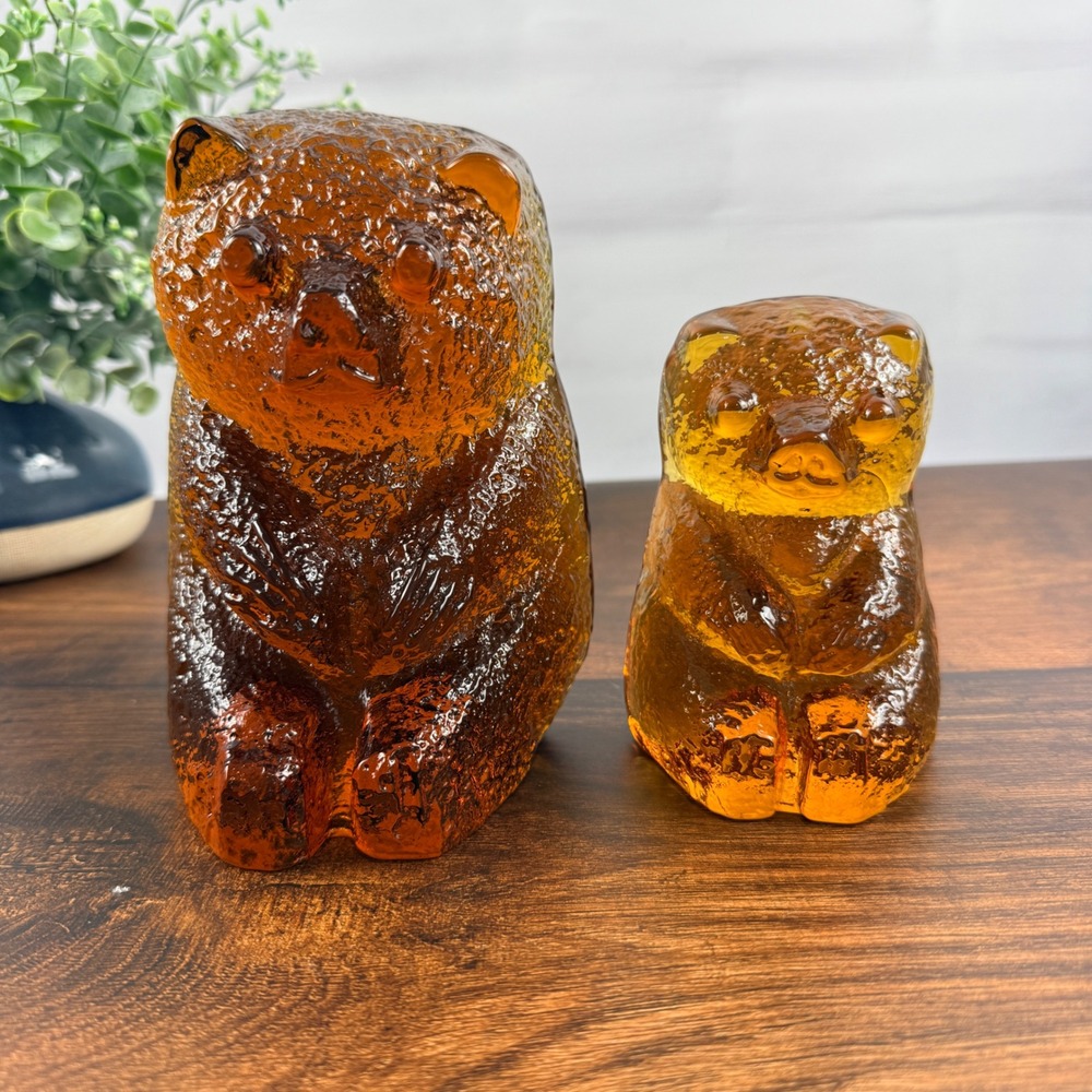 Blenko 836 Gummy Bear Bookends Momma Baby Don Shepherd Amber Art Glass